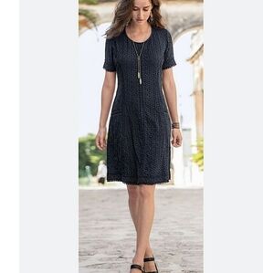 Sundance Boho Dark Gray Cotton Floral Eyelet Short Sleeve Midi Dress Size 10